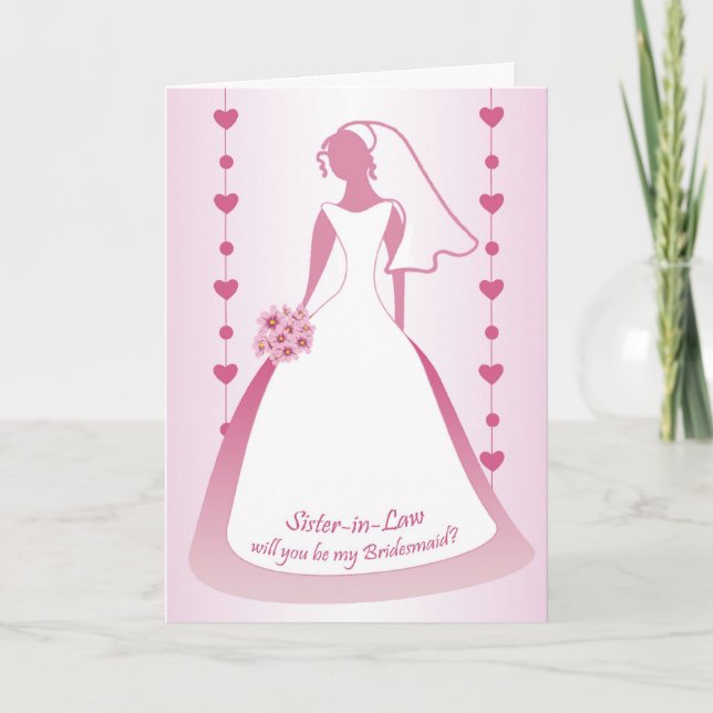 Schwägerin, Brautjungfer, weißes Kleid auf Rosa Einladung (Vorderseite)