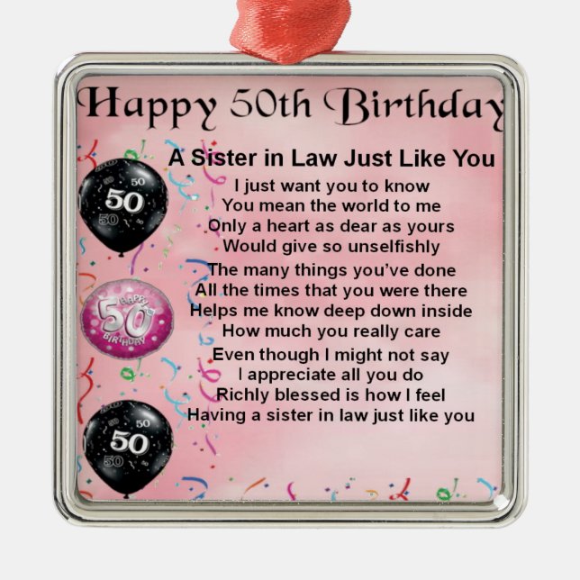 Schwägerin-Gedicht - 50. Geburtstag Ornament Aus Metall (Vorne)
