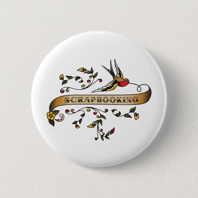Schwalbe und Rolle mit Scrapbooking Button (Vorderseite)