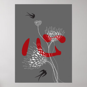 Schwalben Birnen Chinesisches Herz-Orientales Kanj Poster