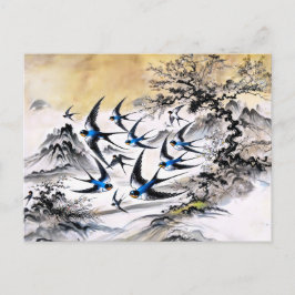 Schwalben durch den Himmel in chinesischer Tinte P Postkarte