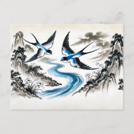 Schwalben durch den Himmel in chinesischer Tinte Postkarte