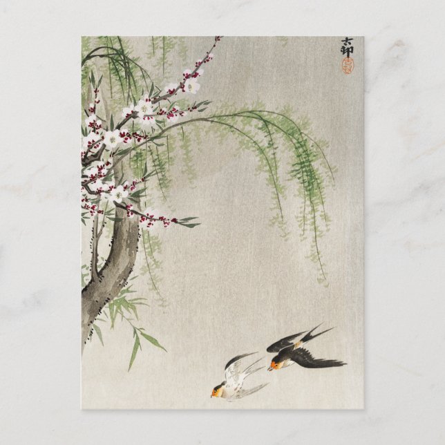 Schwalben in Flight, Ohara Koson, japanische Vogel Postkarte (Vorderseite)