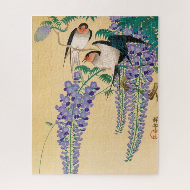 Schwalben und Wisteria von Ohara Koson (Vertikal)