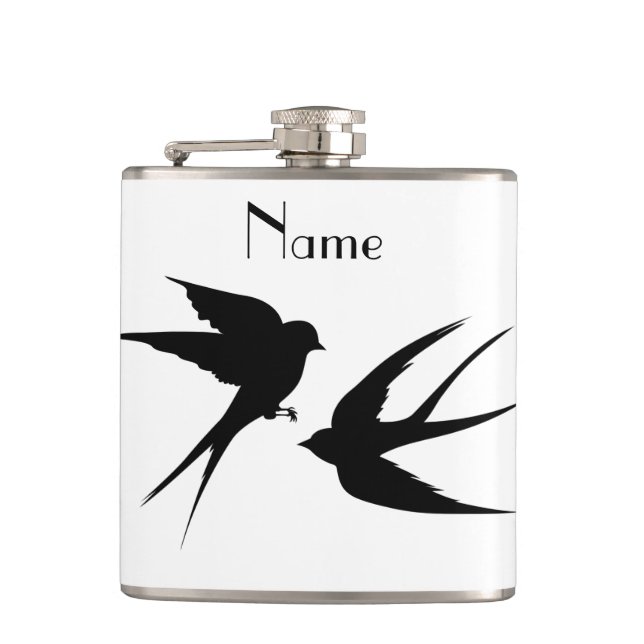 Schwalben Vögel Silhouetten Thunder_Cove Flachmann (Vorderseite)