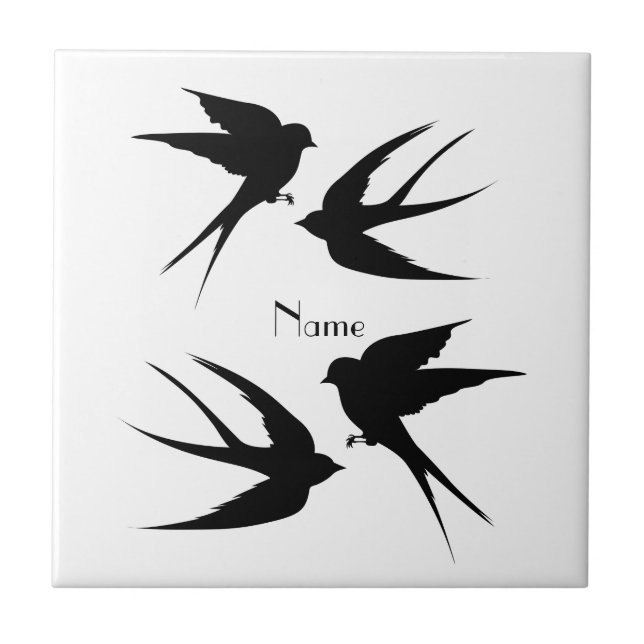 Schwalben Vögel Silhouetten Thunder_Cove  Fliese (Vorderseite)