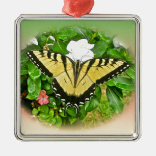 Schwalbenschwanz Schmetterling - Blumen Silbernes Ornament