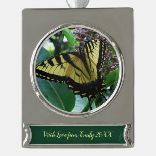 Schwalbenschwanz Schmetterling I auf Seidenpflanze Banner-Ornament Silber