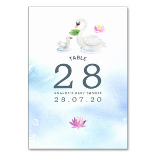 Schwan-Aquarell-Baby-Shower-Tischnummer Tischnummer