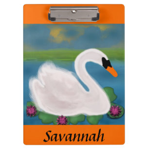 Schwan auf einem Teich mit Seerosen Clipboard Klemmbrett
