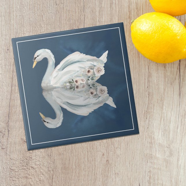 Schwan Blau Reflexion Blumen Fliese (Von Creator hochgeladen)