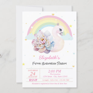 Schwan-Blumen-Geburtstag Sternenregenbogen Einladung