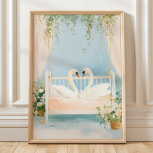 Schwan-Familien-Wandkunst-Druck, Romantischer Nurs Poster
