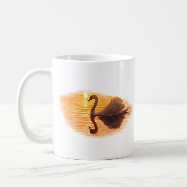 Schwan gleitet bei Sonnenuntergang Kaffeetasse (Links)