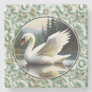 Schwan gleitet elegant über den See Steinuntersetzer
