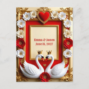 💎 Schwan-Hochzeit Perlen und roter Goldrahmen 💖 Postkarte