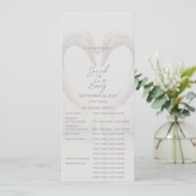 Schwan-Hochzeitsprogramm | Vollständig Einladung (Stehend Vorderseite)