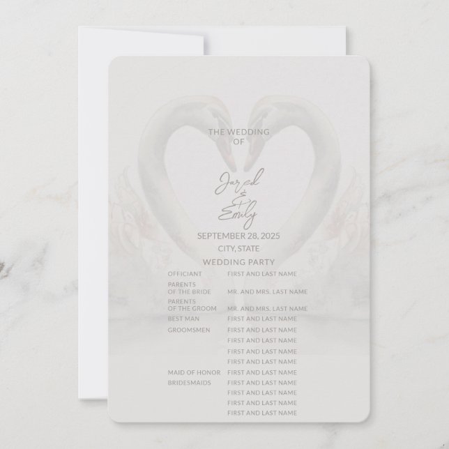 Schwan-Hochzeitsprogramm | Vollständig Einladung (Vorderseite)