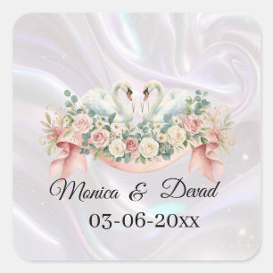 Schwan-Hochzeitsservietten Quadratischer Aufkleber