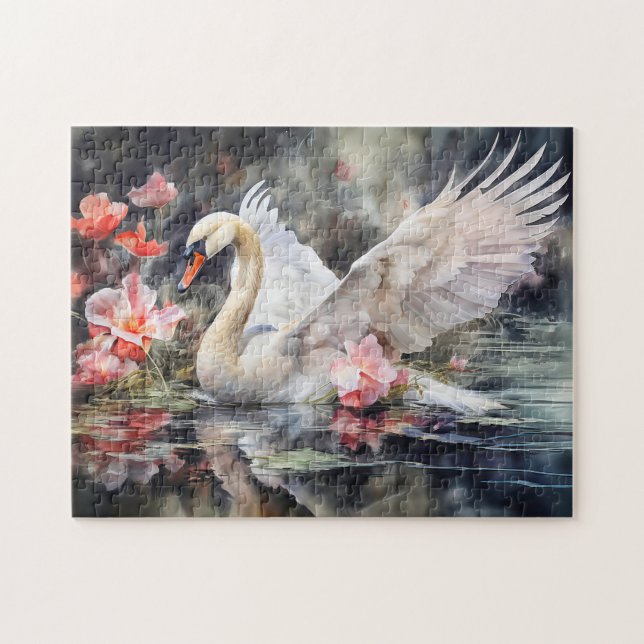 Schwan im Lotus-Teich mit sanften Farben (Horizontal)