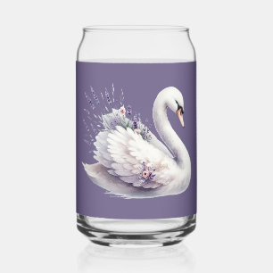 Schwan in Aquarell mit Lavendelblüten Dosenglas