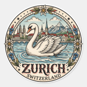 Schwan in Zürich Schweiz Runder Aufkleber