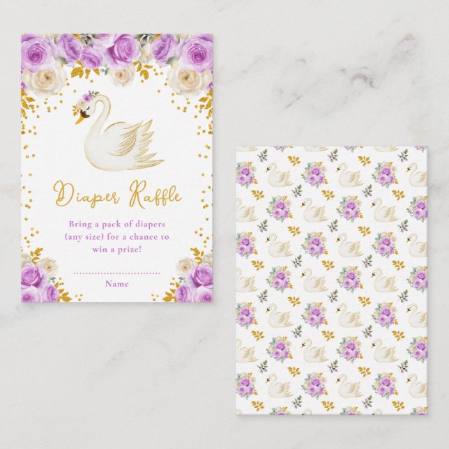 Schwan Lila und Gold Rose Windeln Raffel Begleitkarte (Vorne/Hinten)