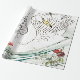 SCHWAN MIT BLUMEN Verpackungs-Papier Geschenkpapier