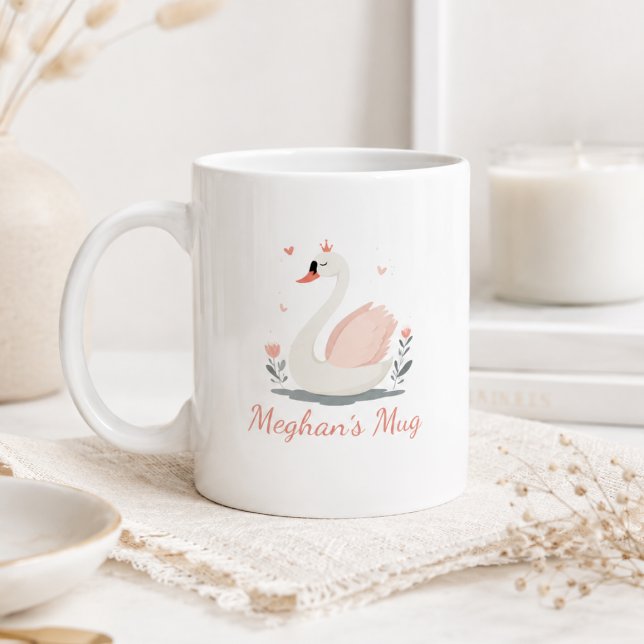 Schwan mit Namen in Floral-Design Kaffeetasse (Custom Floral Swan with Name Coffee Mug)