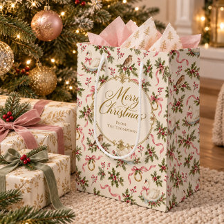 Schwan mit rosa Schleife personalisiertes Weihnach Mittlere Geschenktüte