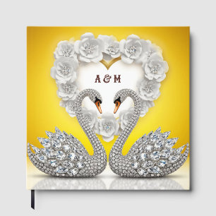 Schwan-Paar mit Diamantkristallen - Romantische Wa Gästebuch