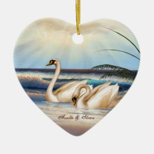 Schwan-Paare - Liebe - Herz formten Verzierung Keramikornament