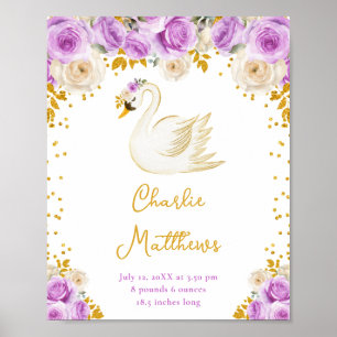 Schwan Purpur und Gold Rosen Geburtsstatistik Poster