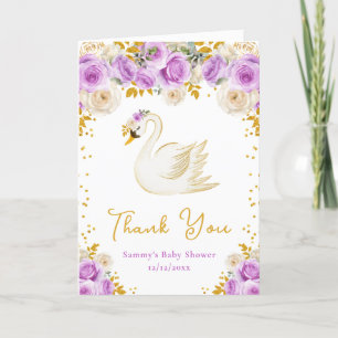 Schwan Purpur- und Goldrosen-Baby-Shower-Dankeschö Dankeskarte