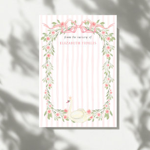 Schwan Rosa Schleife Florale Rosen Baby Shower Dankeskarte