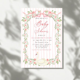 Schwan Rosa Schleife Florale Rosen Baby Shower Einladung