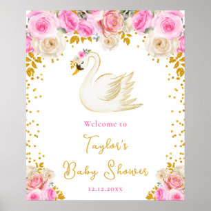 Schwan Rosa und Goldene Rosen Baby Shower Begrüßun Poster