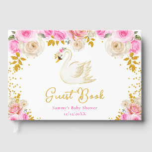 Schwan Rosa und Goldene Rosen Baby Shower Gästebuch