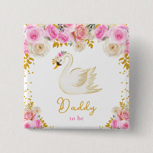 Schwan Rosa und Goldene Rosen Daddy To Be Button
