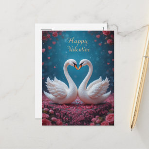 Schwan Rosen Valentinstag Romantische Blumenliebe Feiertagspostkarte