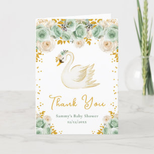 Schwan-Sage-Grün-Gold-Rosen-Baby-Shower-Dankeschön Dankeskarte