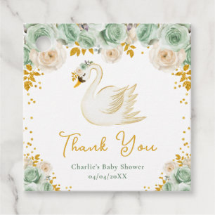 Schwan-Sage-Grün-Gold-Rosen-Baby-Shower-Dankeschön Geschenkanhänger