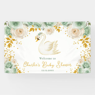 Schwan-Sage-Grün-Gold-Rosen-Baby-Shower-Willkommen Banner