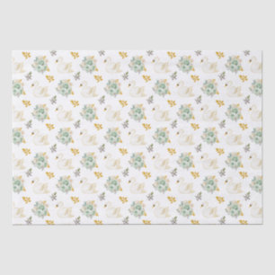 Schwan-Sage-Grün und Gold-Blumenrosen Seidenpapier