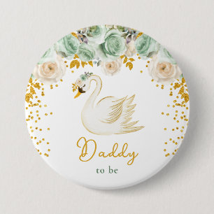 Schwan-Sage-Grün und Goldene Rosen Daddy To Be Button