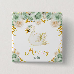 Schwan-Sage-Grün und Goldene Rosen Mommy To Be Button