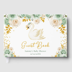 Schwan-Sage-Grün und Goldrosen-Baby-Shower Gästebuch