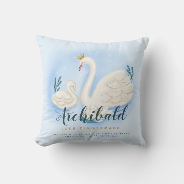 Schwan-Teich-Goldbaby-Blau-personalisierte Geburt Kissen (Vorderseite)