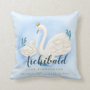 Schwan-Teich-Goldbaby-Blau-personalisierte Geburt Kissen