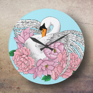 Schwan und Blume Große Wanduhr